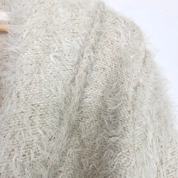 Free People Mina Fuzzy Sequin Tie Front Cardigan Cream Ivory Size Large - Picture 5 of 9
